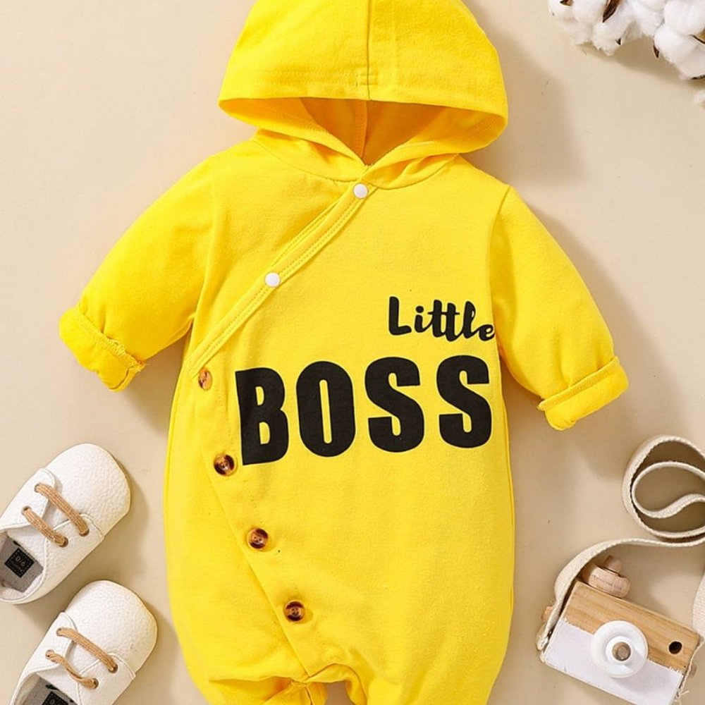Baby LITTLE BOSS Graphic Hooded Jumpsuit